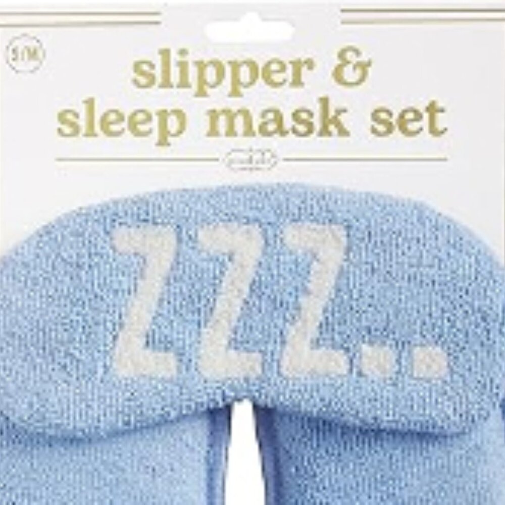 Mud Pie Women's Blue Summer Slipper and Sleep Mask Set Size S/M,L/XL6-8) NEW